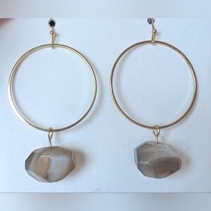 Anthropologie Gold Plated Hoop Natural Agate Drop Earrings 🤍